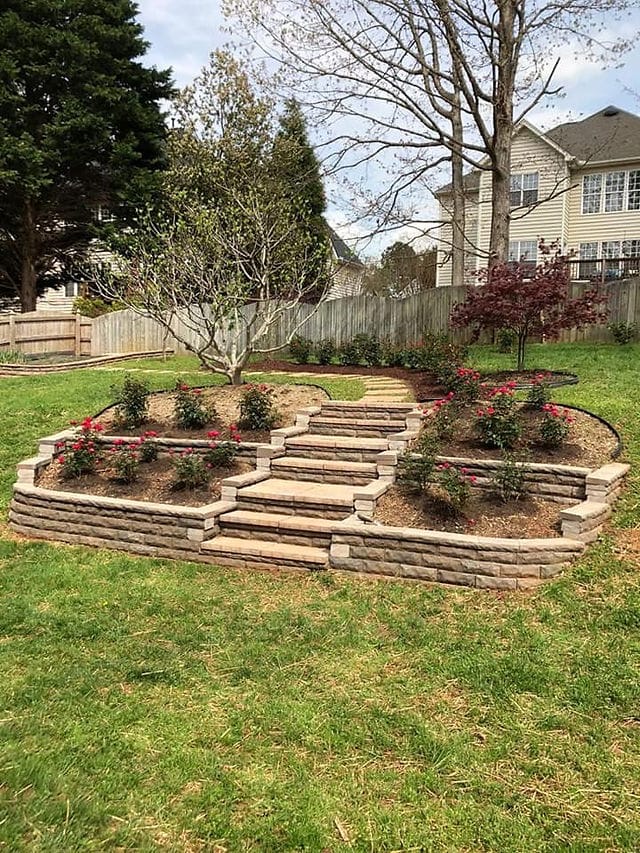 Terraced retaining wall garden project
